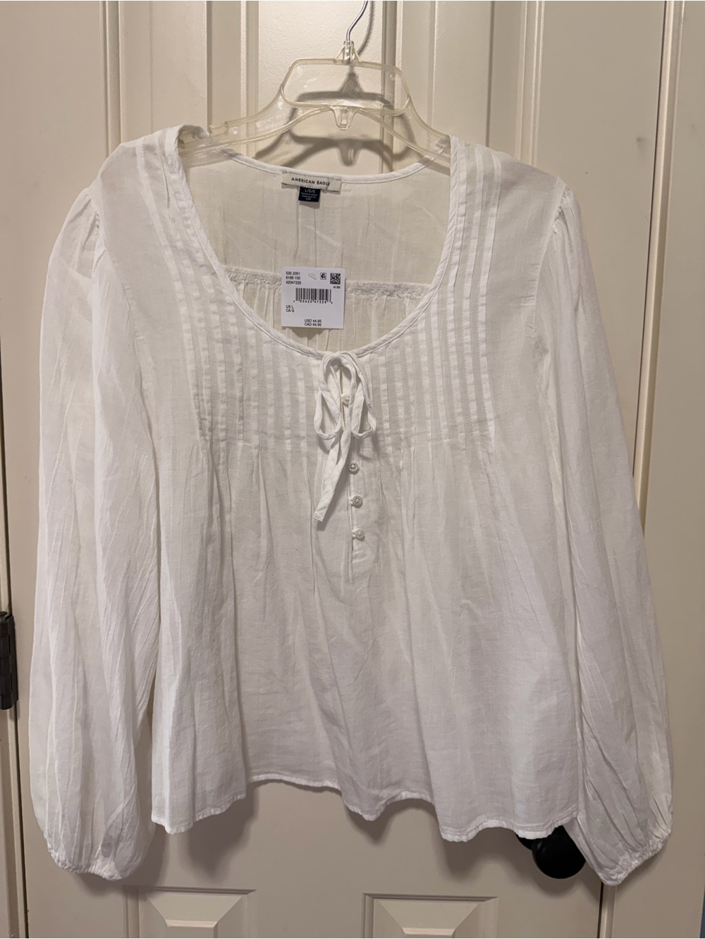 American Eagle White Peasant Tie-Front Blouse